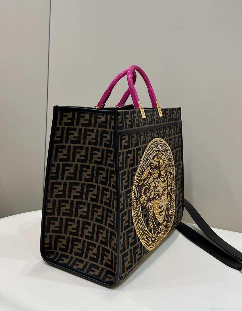 Fendi Sunshine Medium Tote Shoulder Bag 8BH386 Fendi X Versace Logo Green