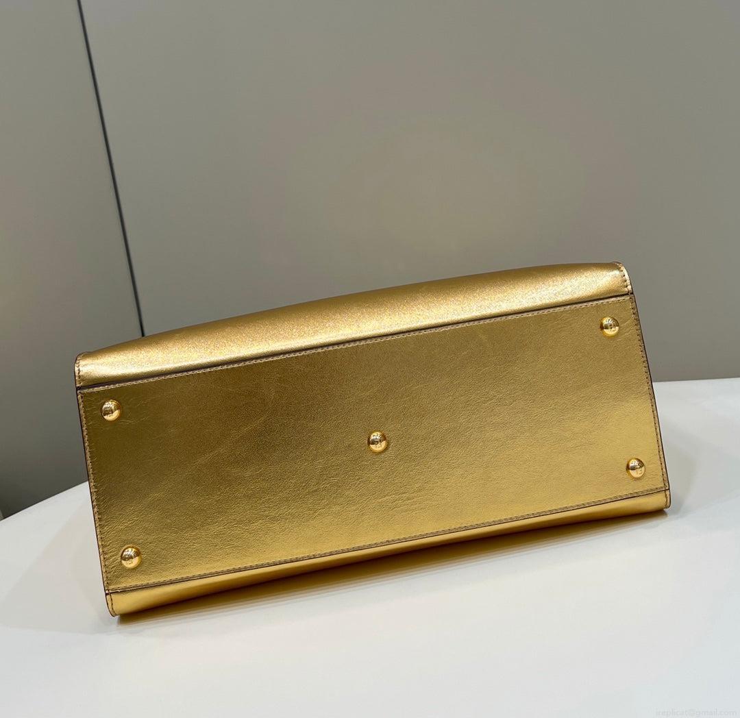 Fendi 8553 Sunshine Medium Tote Shoulder Bag 8BH386 Gold Laminated leather shopper