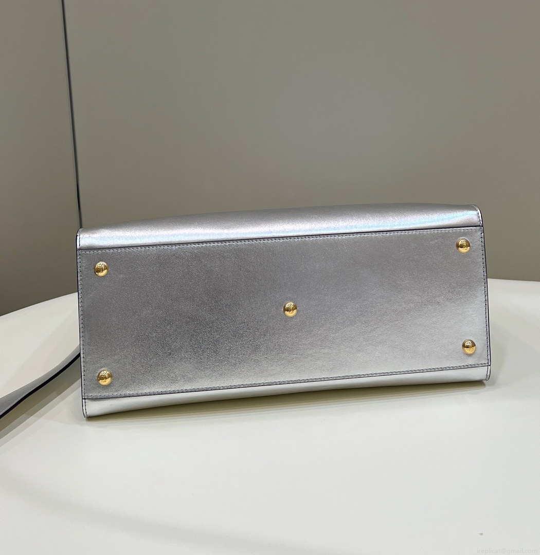 Fendi 8553 Sunshine Medium Bag 8BH386 Silver Laminated leather shopper