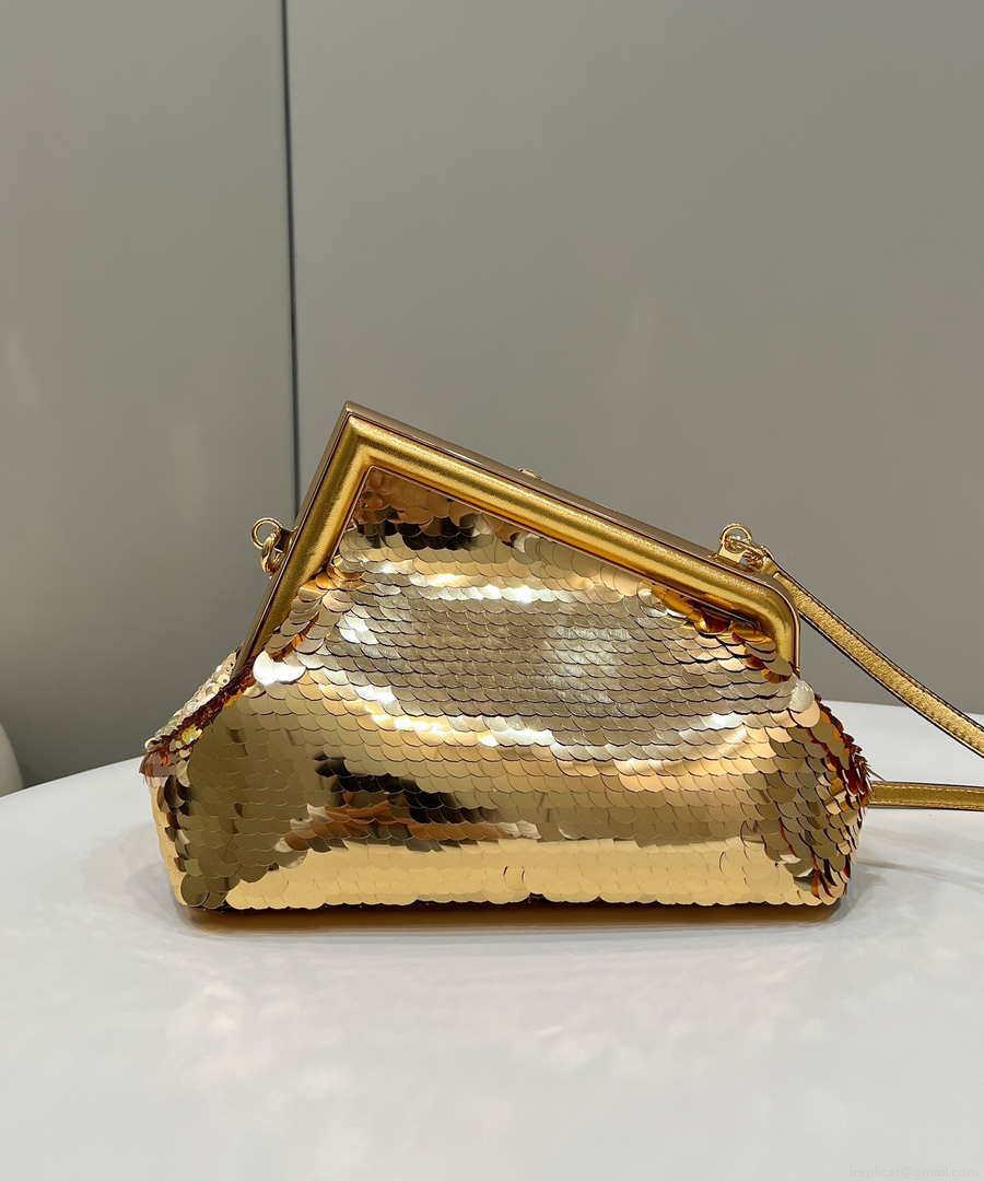 Fendi 8BP129 Fendi First Small Gold sequinned bag 80018M