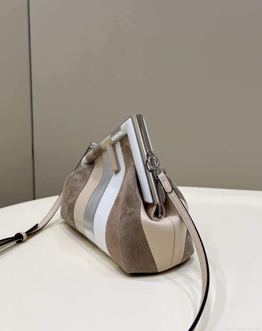 Fendi 8BP129 First Small Leather bag with silver and light brown inlay 80018M