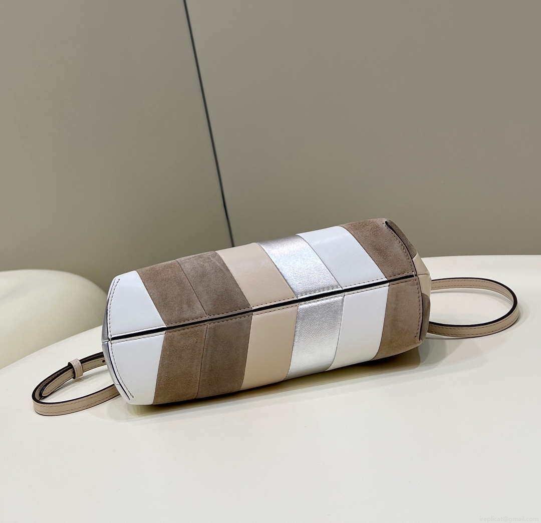 Fendi 8BP129 First Small Leather bag with silver and light brown inlay 80018M