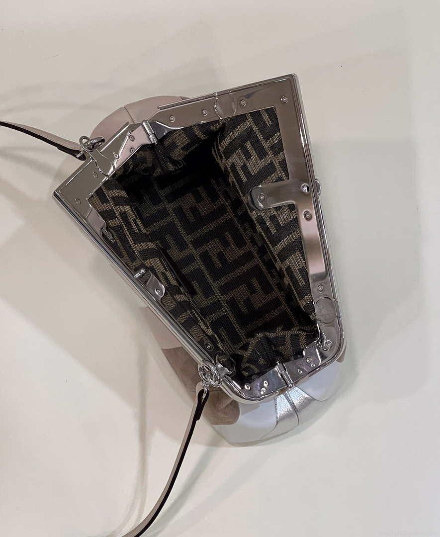 Fendi 8BP129 First Small Leather bag with silver and light brown inlay 80018M