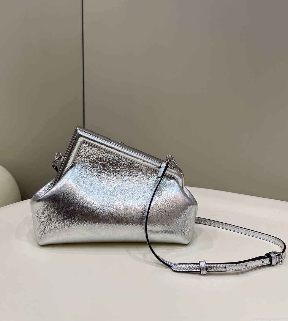 Fendi 8BP129 First Small Silver laminated leather bag 80018M