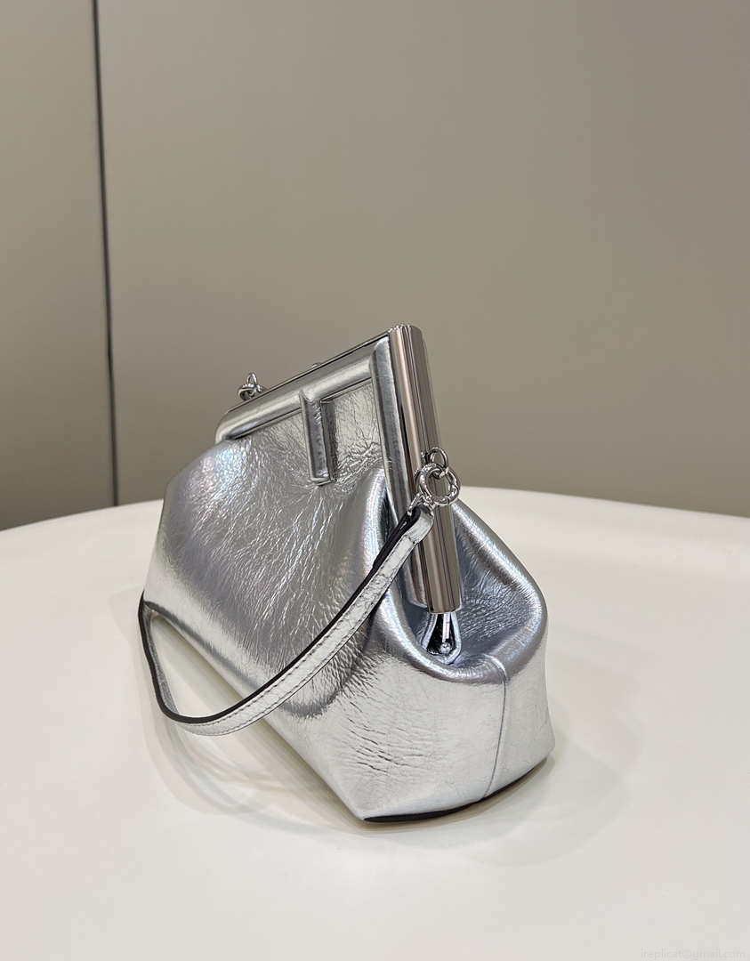 Fendi 8BP129 First Small Silver laminated leather bag 80018M