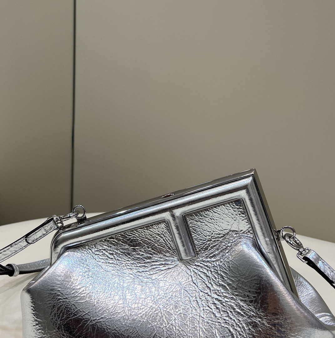 Fendi 8BP129 First Small Silver laminated leather bag 80018M