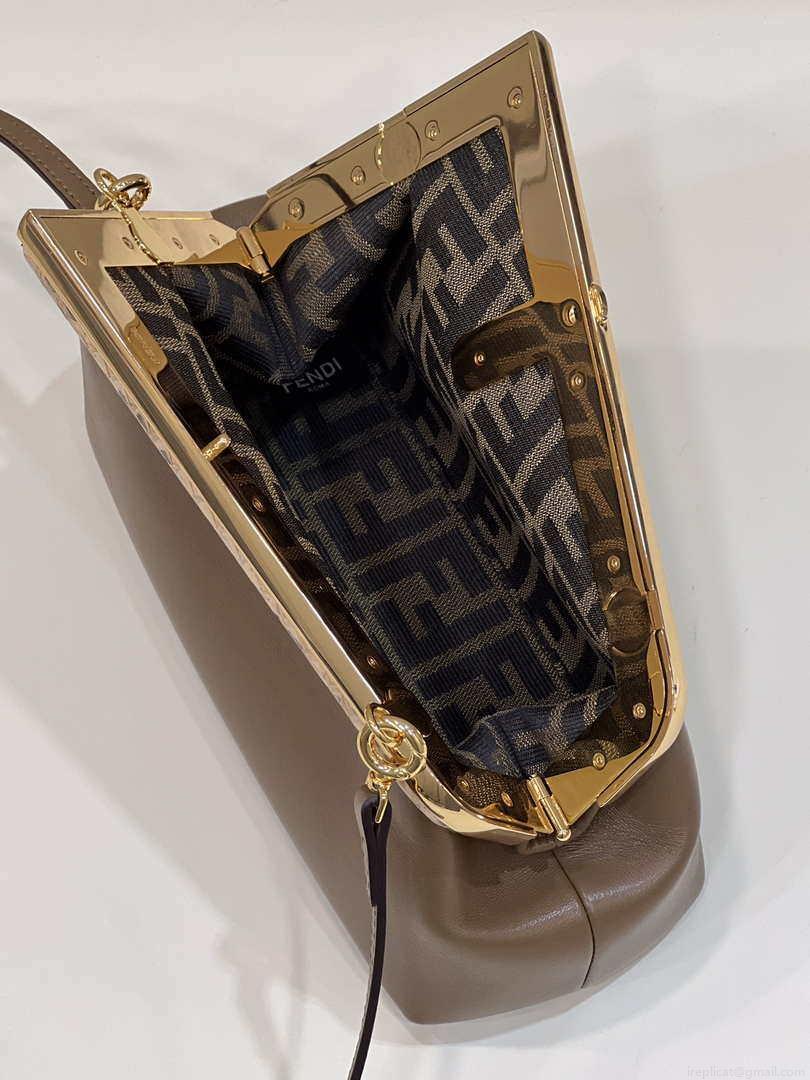 Fendi 8BP129 First Small Fuchsia leather and python leather bag 80018M Dark Brown