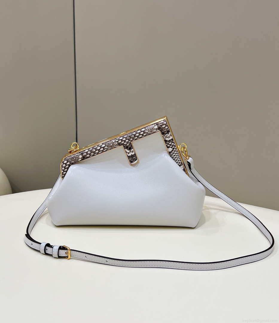 Fendi 8BP129 First Small Fuchsia leather and python leather bag 80018M White