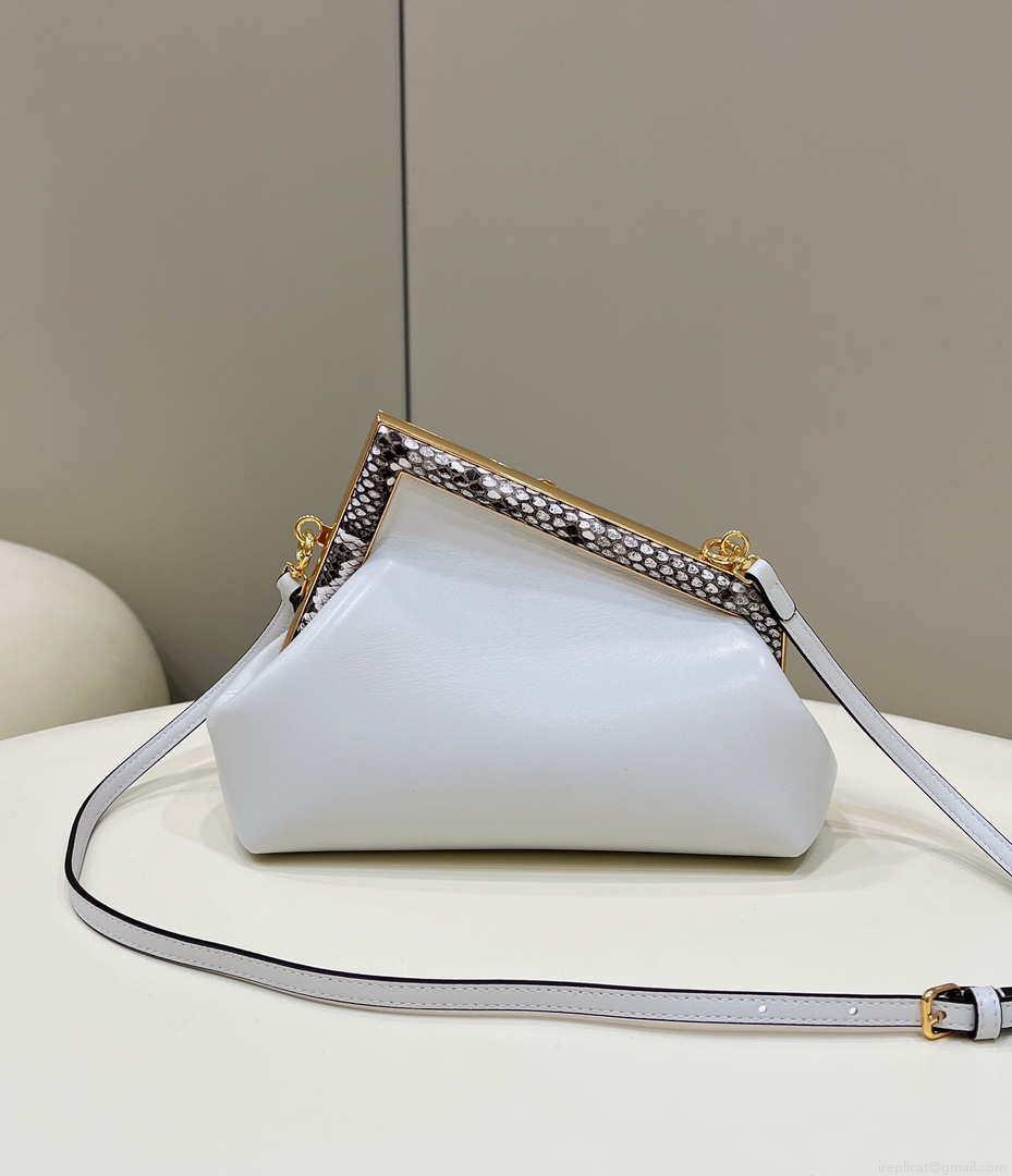Fendi 8BP129 First Small Fuchsia leather and python leather bag 80018M White