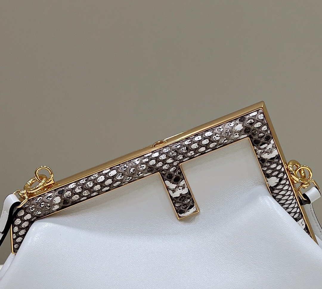 Fendi 8BP129 First Small Fuchsia leather and python leather bag 80018M White