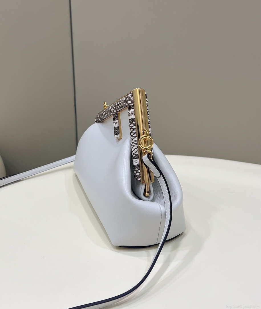 Fendi 8BP129 First Small Fuchsia leather and python leather bag 80018M White
