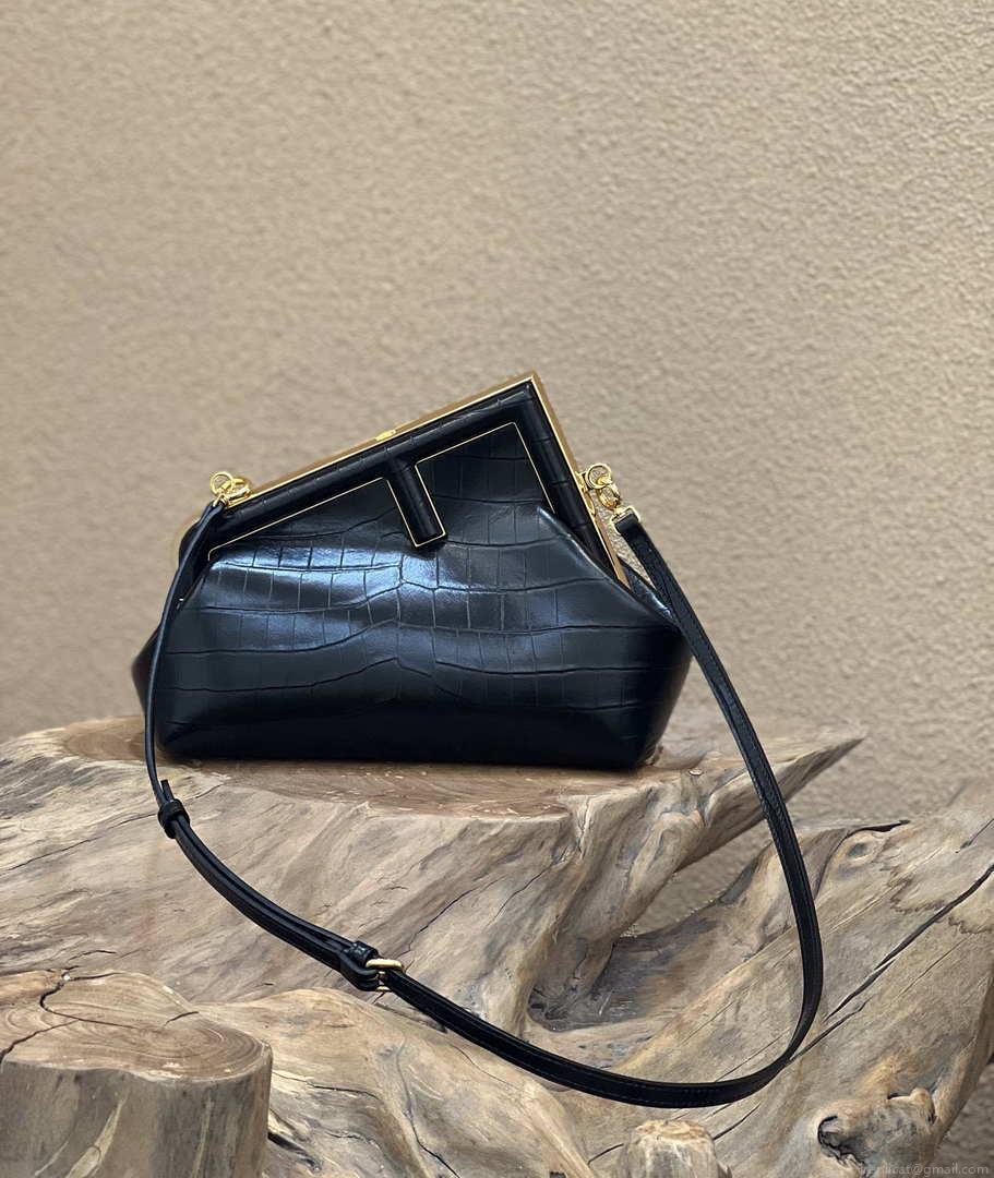 Fendi 8BP129 First Small Crocodile leather bag 80018M Black