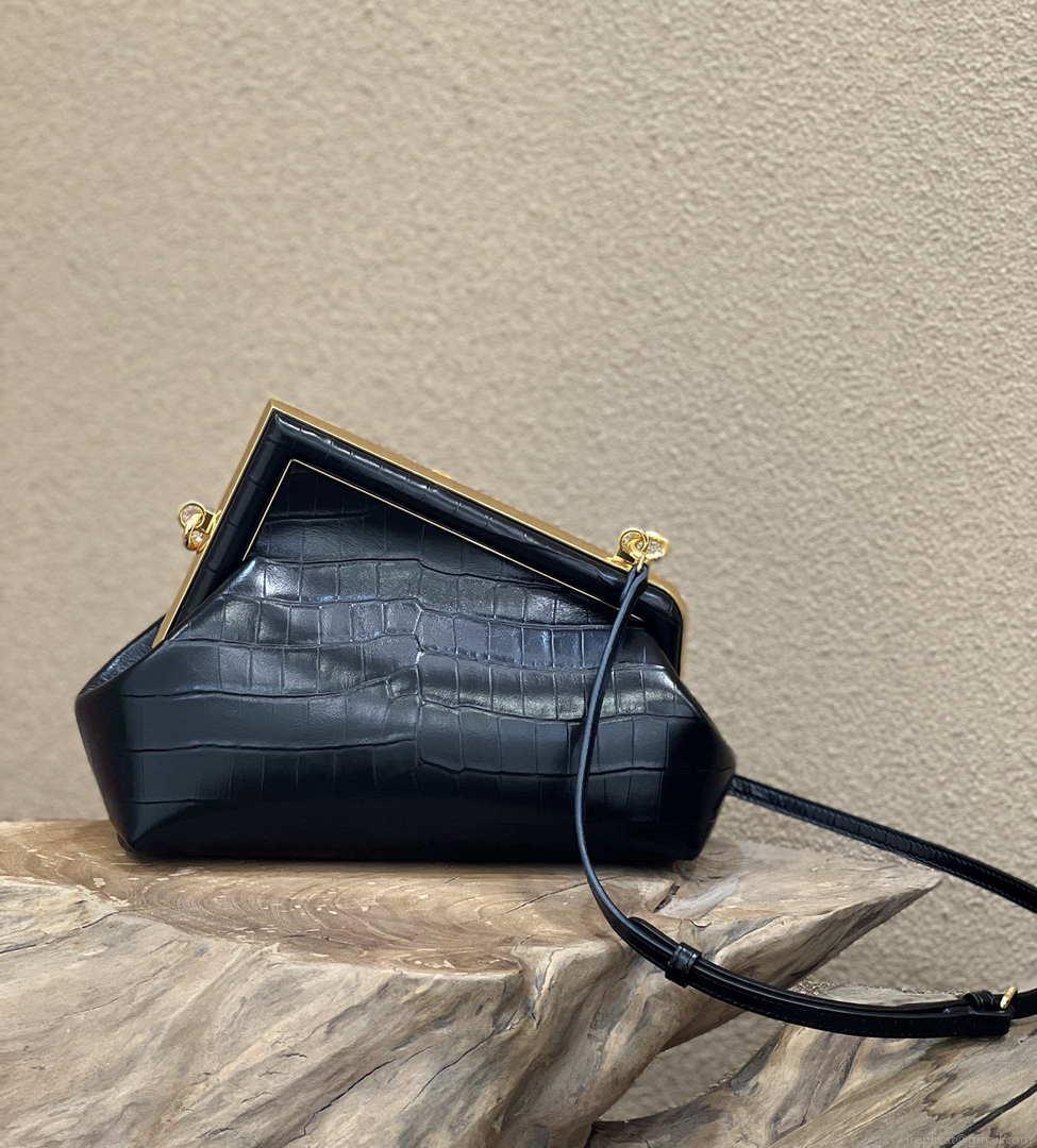 Fendi 8BP129 First Small Crocodile leather bag 80018M Black
