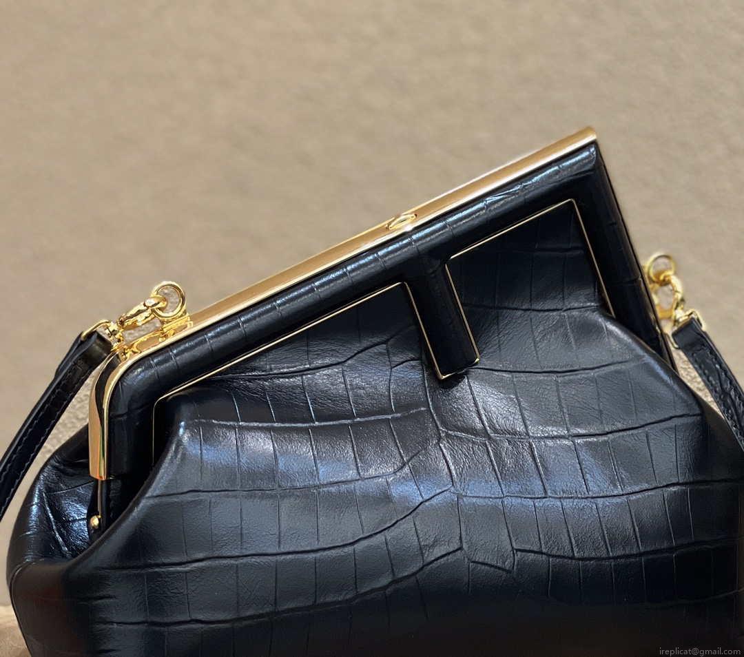 Fendi 8BP129 First Small Crocodile leather bag 80018M Black