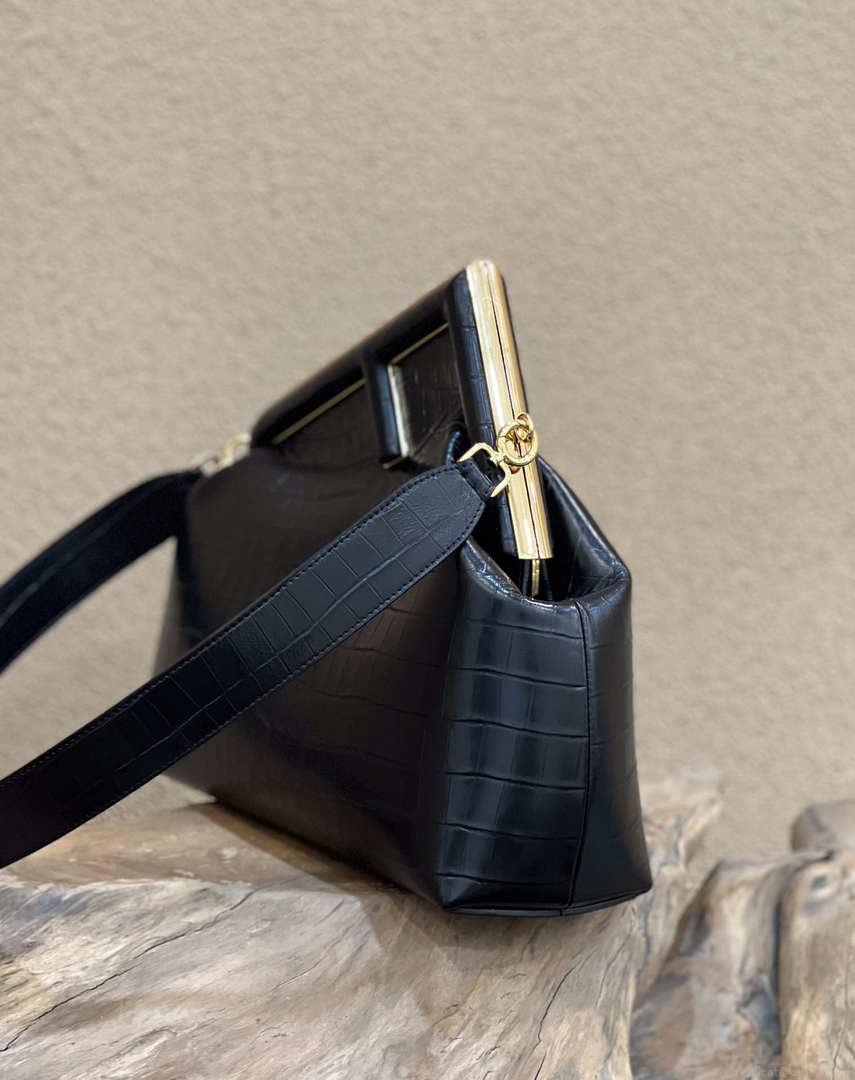 Fendi 8BP127 FENDI FIRST Medium Black Crocodile leather bag