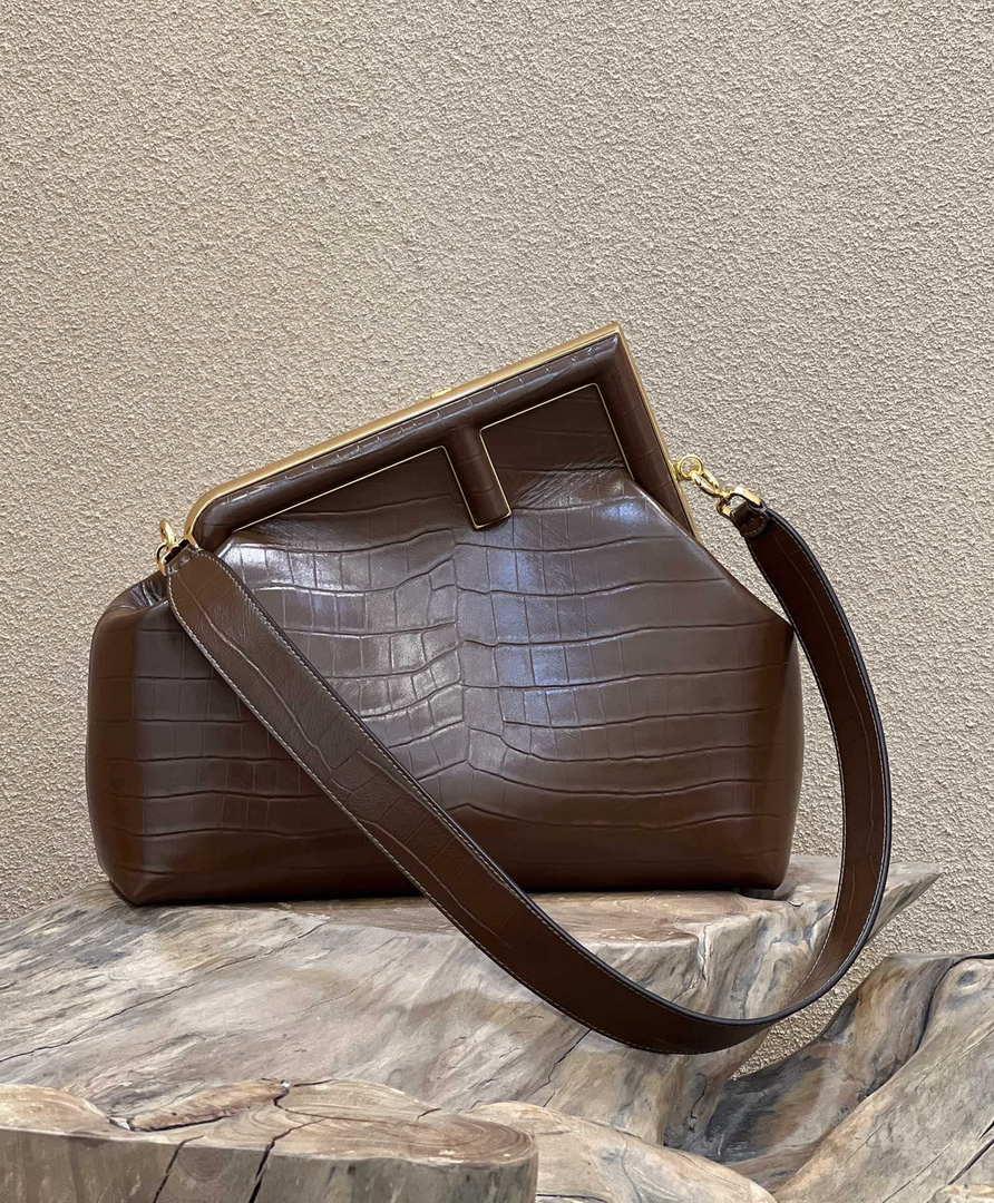 Fendi 8BP127 FENDI FIRST Medium Dark Brown Crocodile leather bag