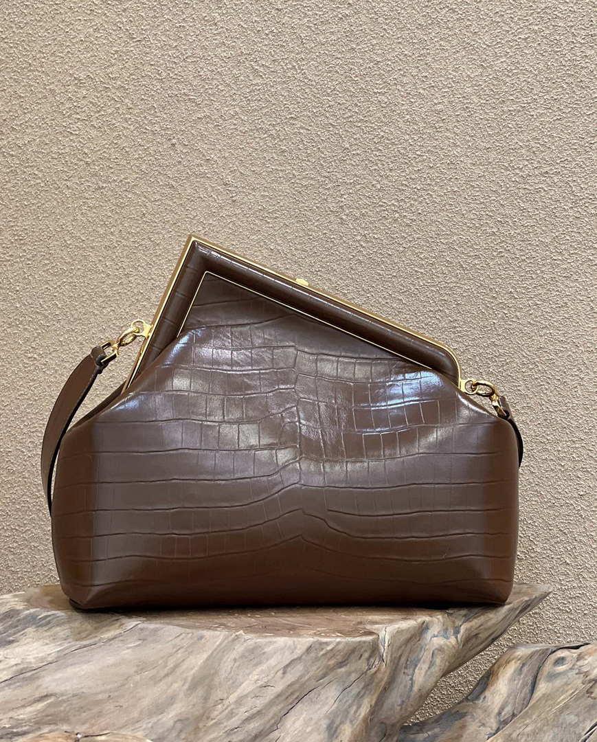 Fendi 8BP127 FENDI FIRST Medium Dark Brown Crocodile leather bag