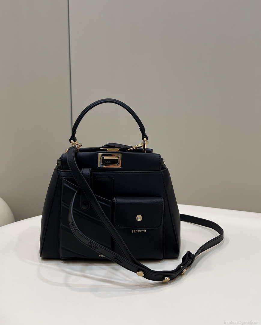 Fendi 8BN335 Peekaboo ISeeU Small Black leather bag 2113s