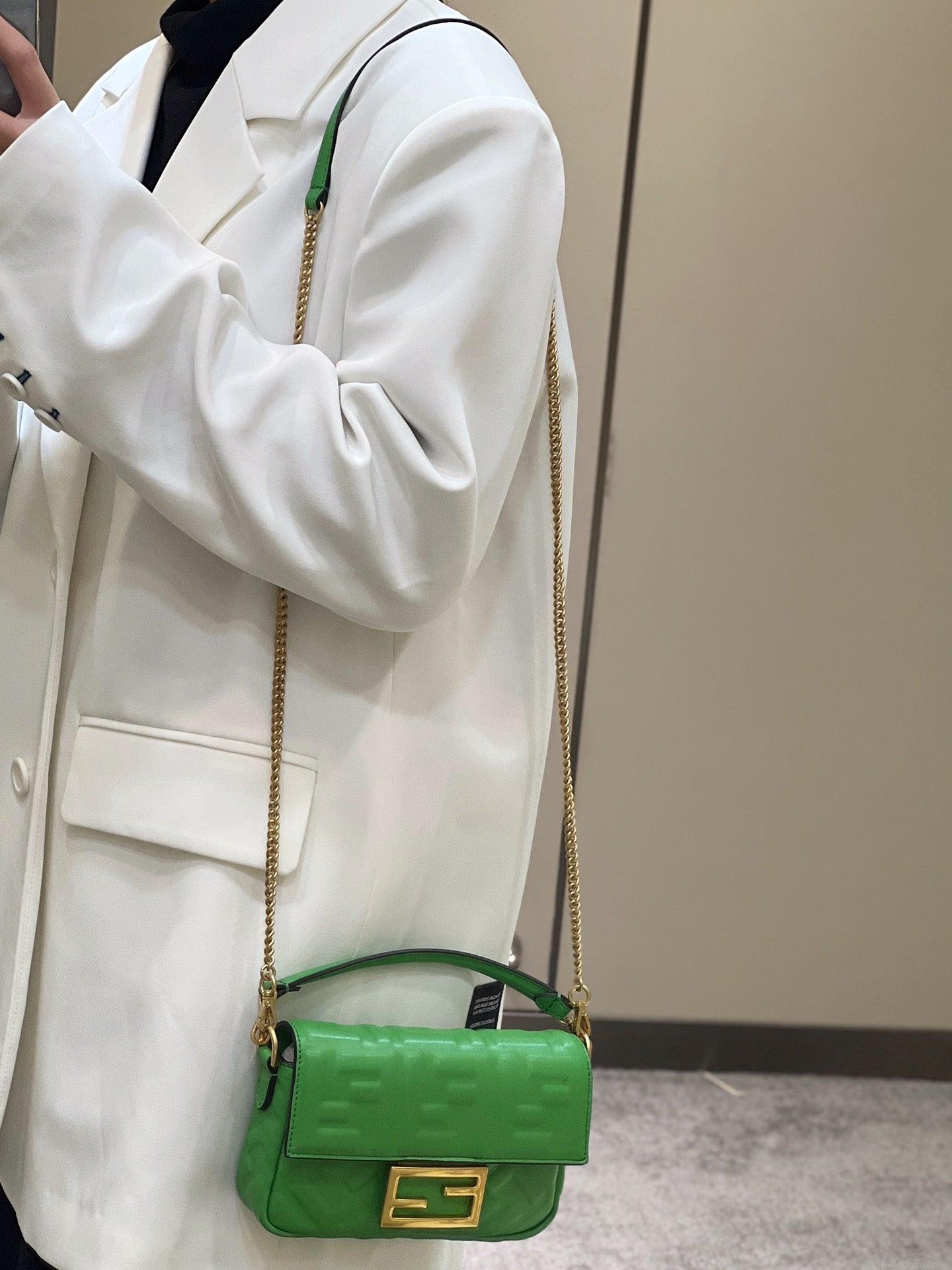 Fendi 8BS017 Baguette Mini Green leather 0135 bag