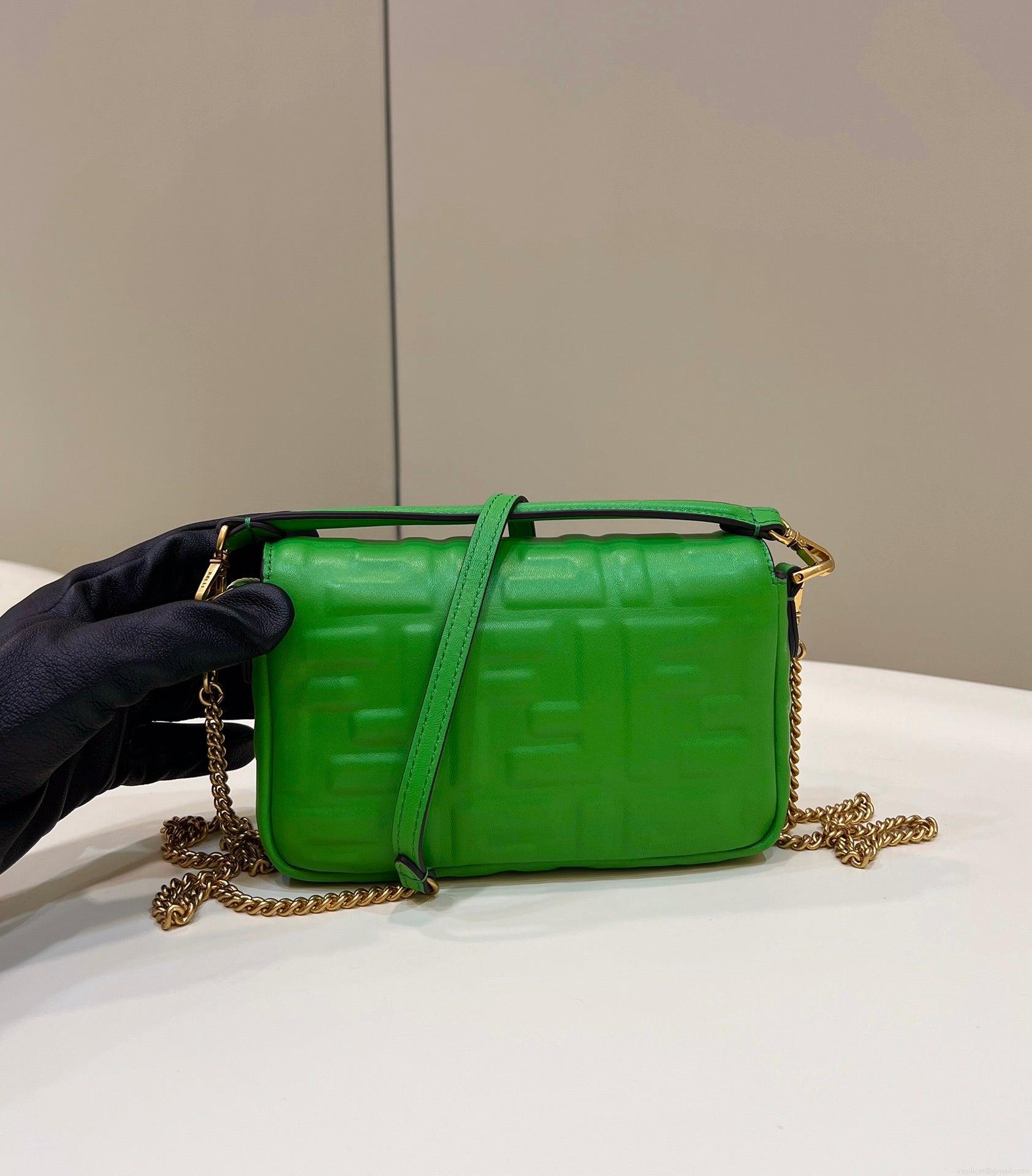 Fendi 8BS017 Baguette Mini Green leather 0135 bag
