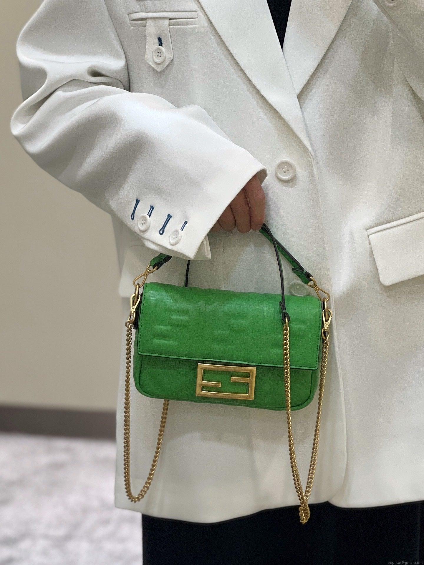 Fendi 8BS017 Baguette Mini Green leather 0135 bag