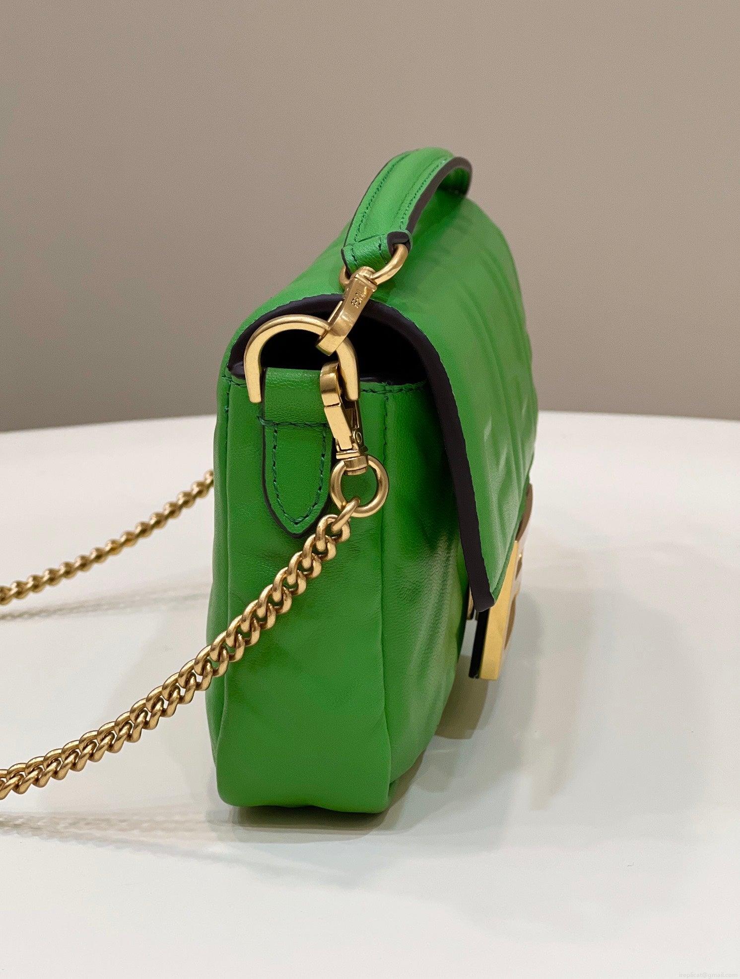 Fendi 8BS017 Baguette Mini Green leather 0135 bag