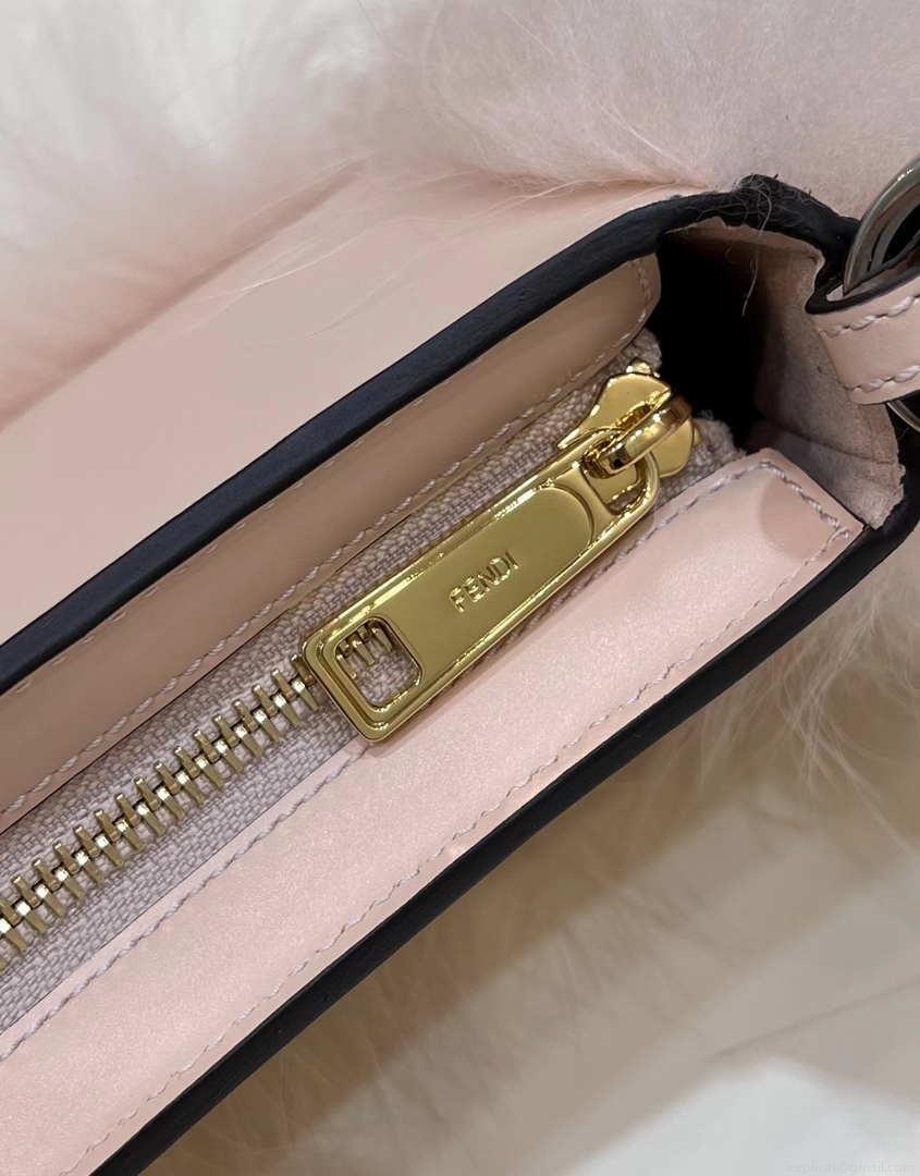 Fendi 8BS068ALS9F1IVT O’Lock Swing Pale pink leather and fox fur pouch 8573