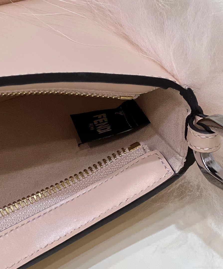 Fendi 8BS068ALS9F1IVT O’Lock Swing Pale pink leather and fox fur pouch 8573