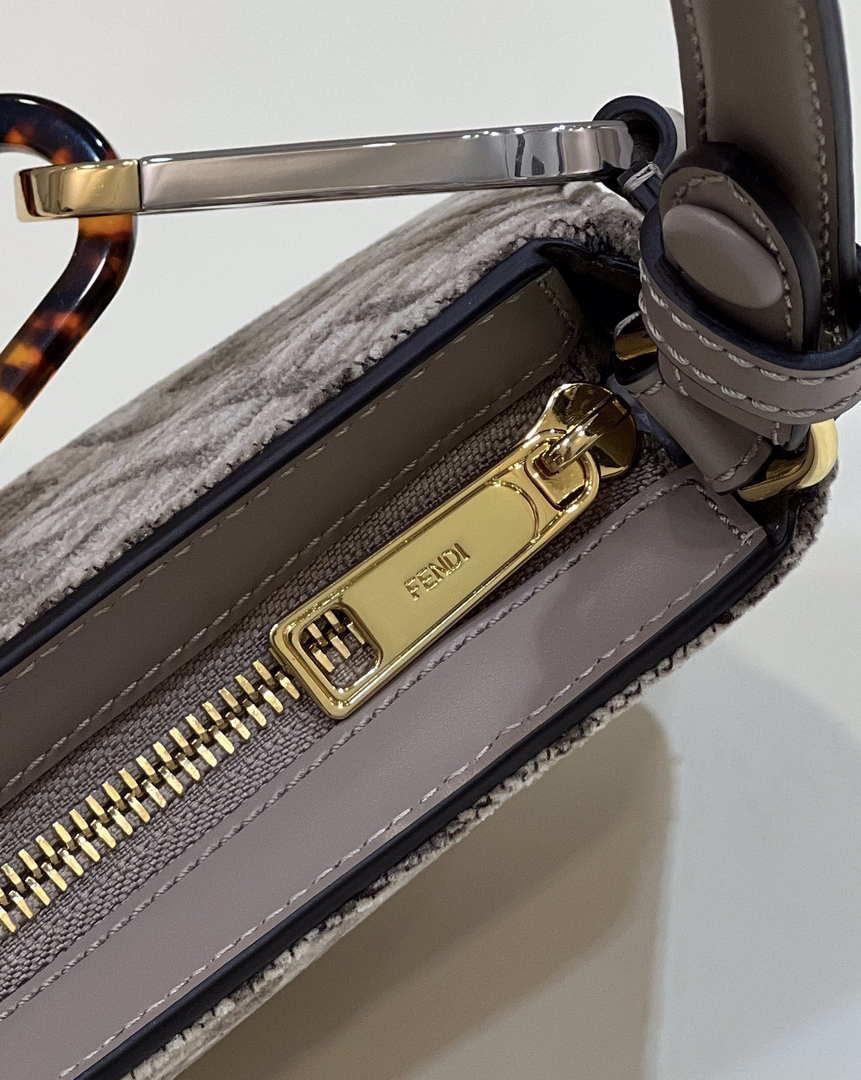 Fendi 8BS068 O’Lock Swing Gray and fox fur pouch 8573