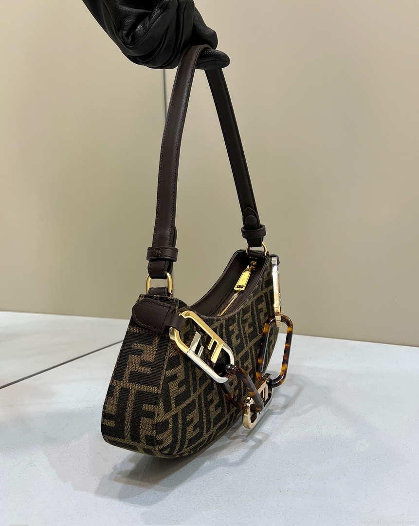 Fendi 8BS068 O’Lock Swing Brown and fox fur pouch 8573