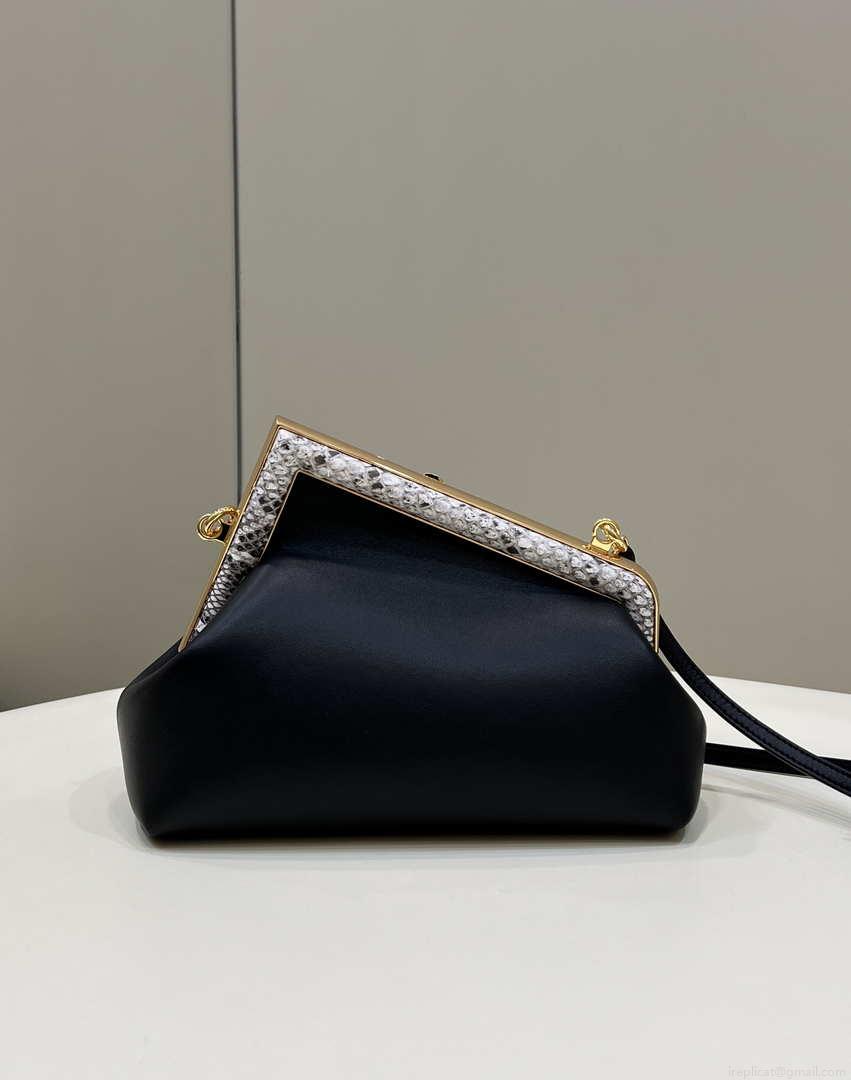 Fendi 8BP129 First Small Fuchsia leather and python leather bag 80043M Black