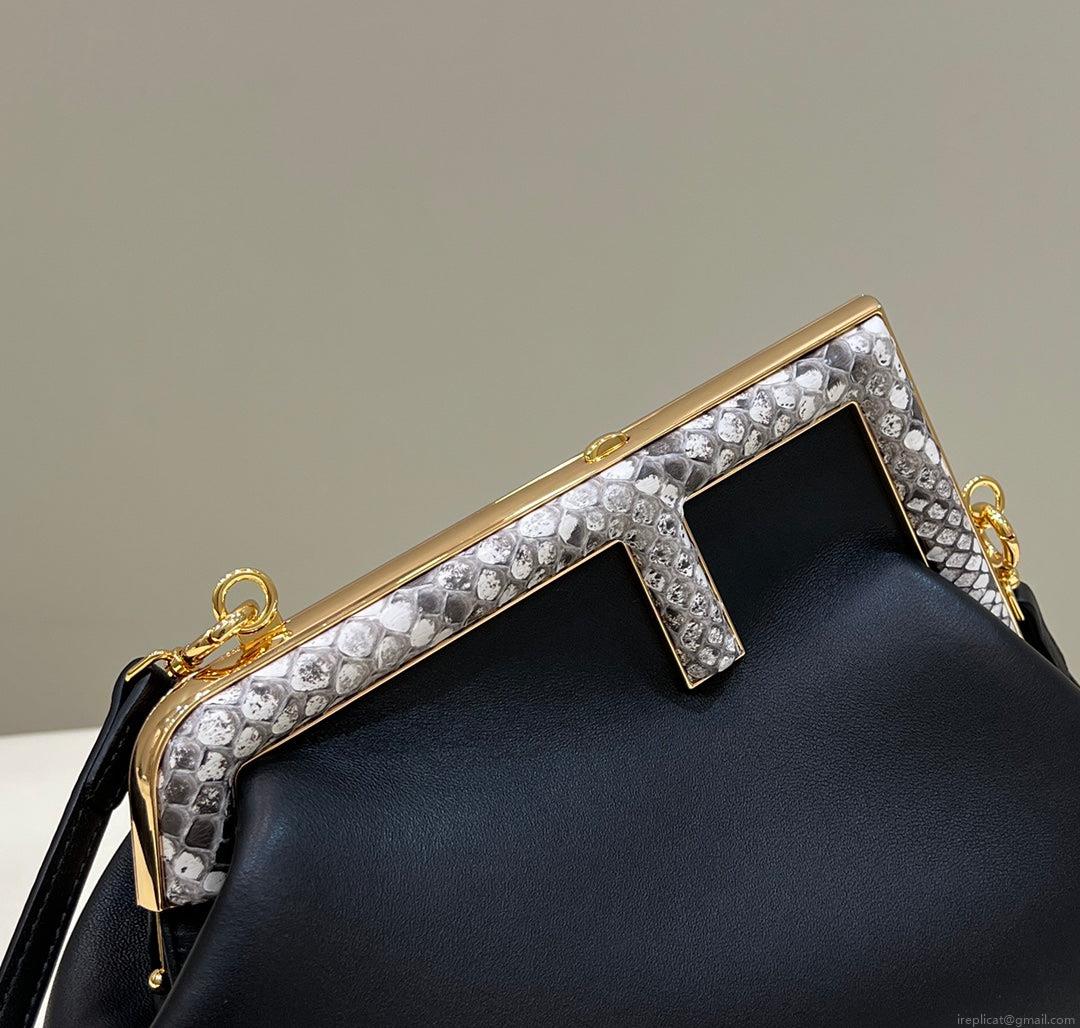 Fendi 8BP129 First Small Fuchsia leather and python leather bag 80043M Black
