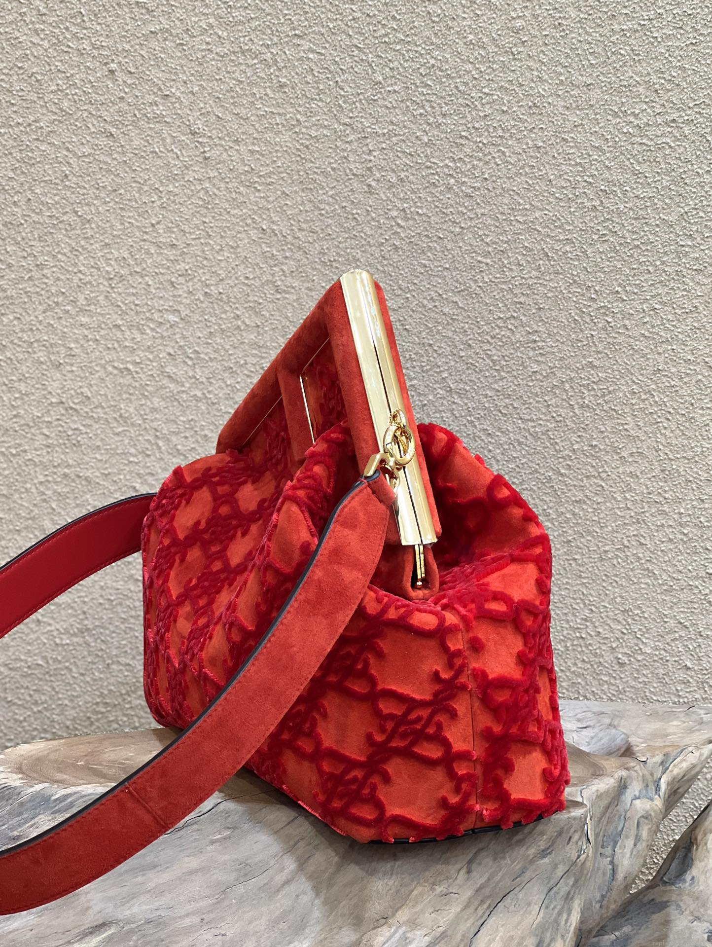 Fendi 8BP127 Fendi First Medium Red suede bag
