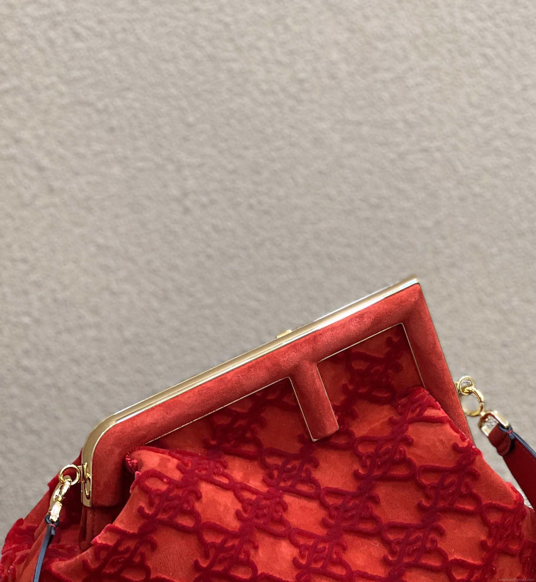 Fendi 8BP127 Fendi First Medium Red suede bag