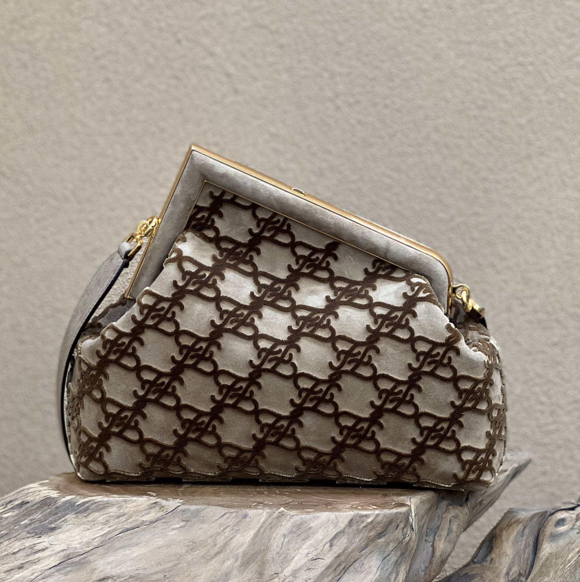 Fendi 8BP127 Fendi First Medium Khaki suede bag