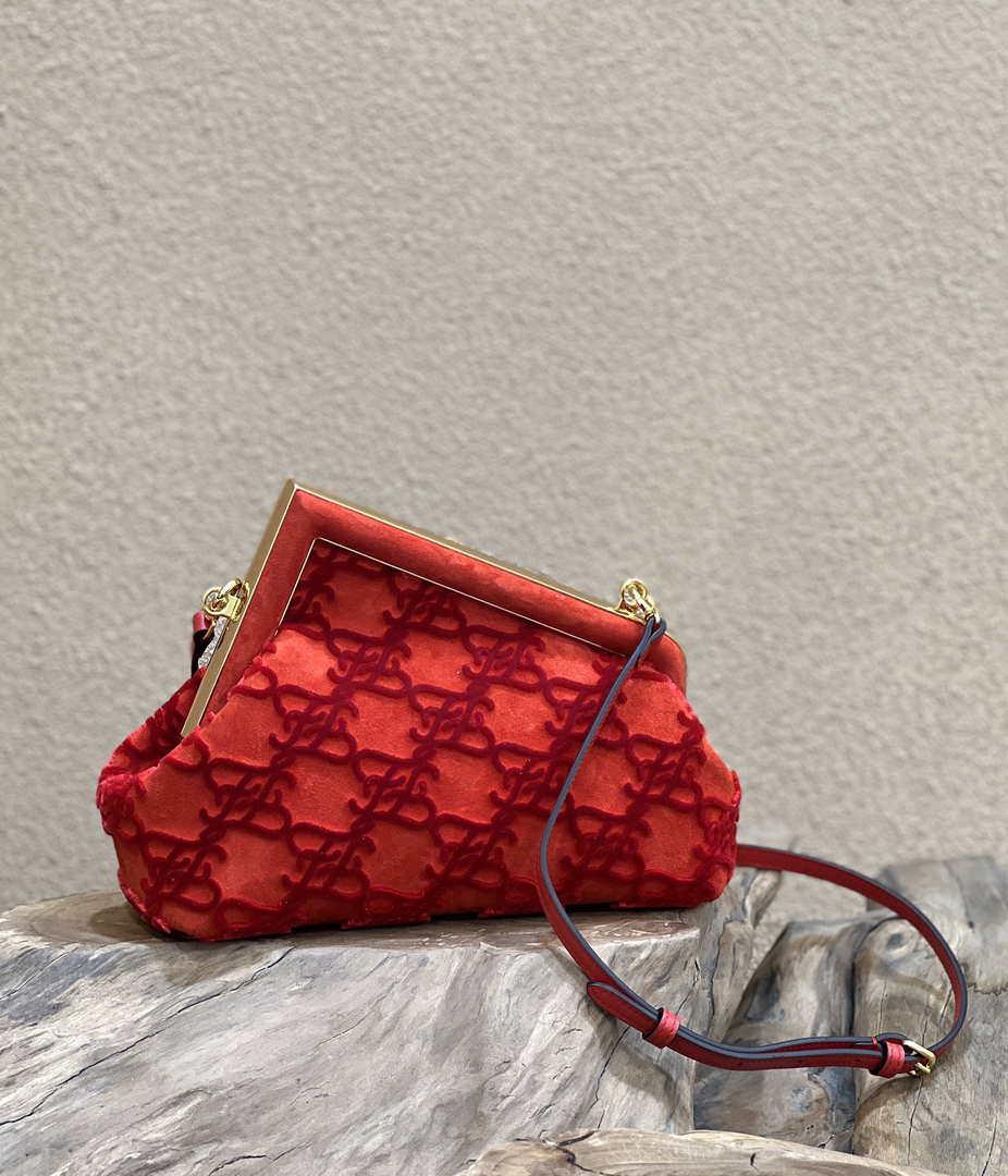 Fendi 8BP129 Fendi First Small Red suede bag