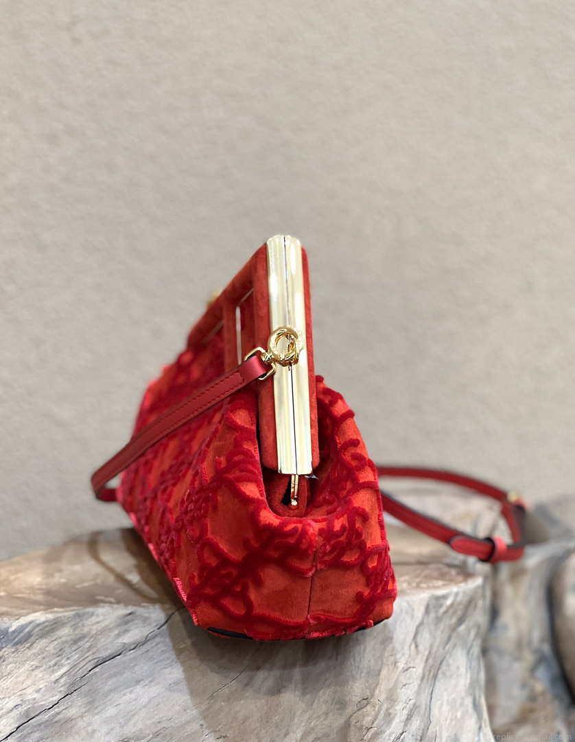 Fendi 8BP129 Fendi First Small Red suede bag