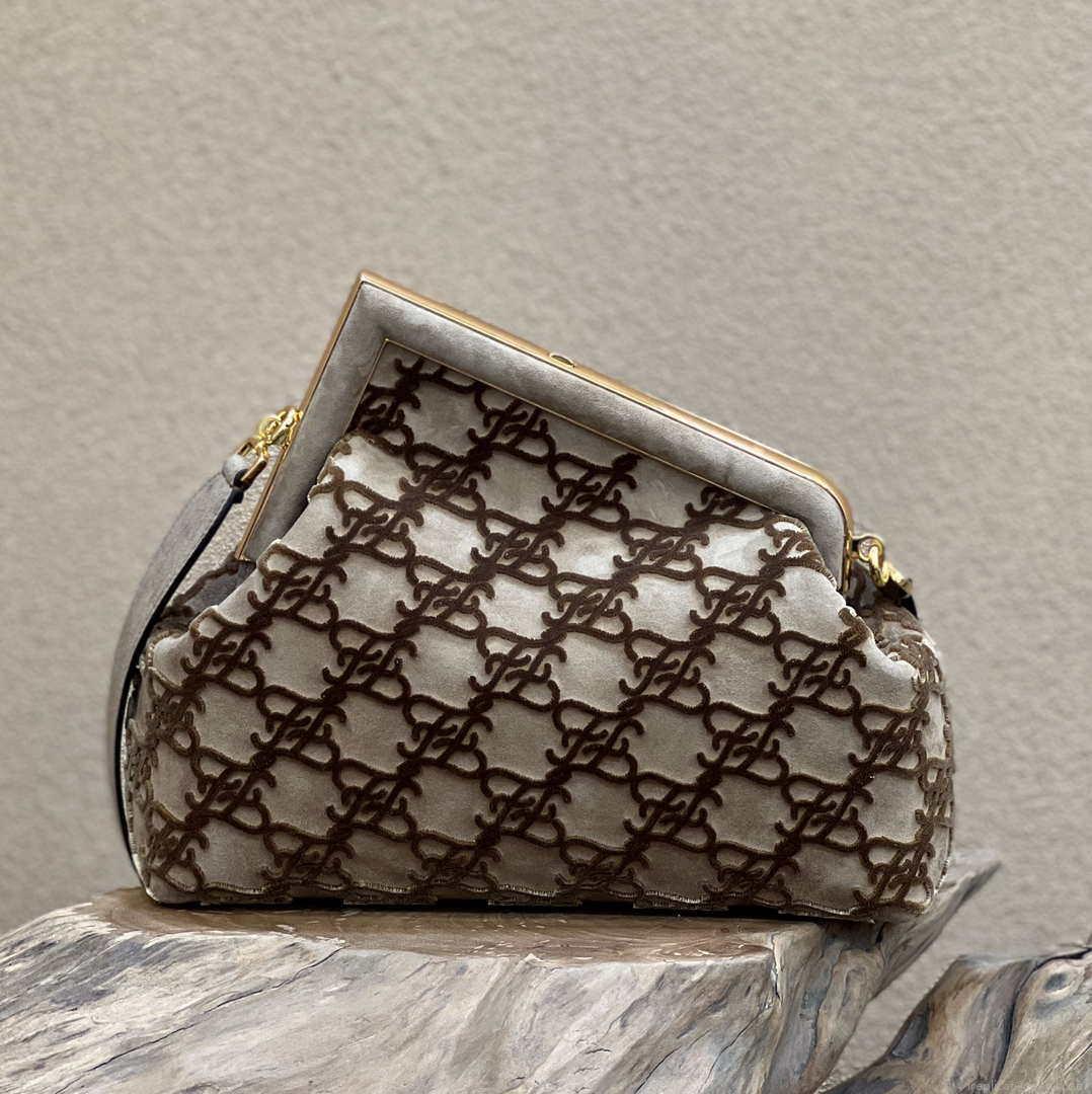 Fendi 8BP129 Fendi First Small Khaki suede bag