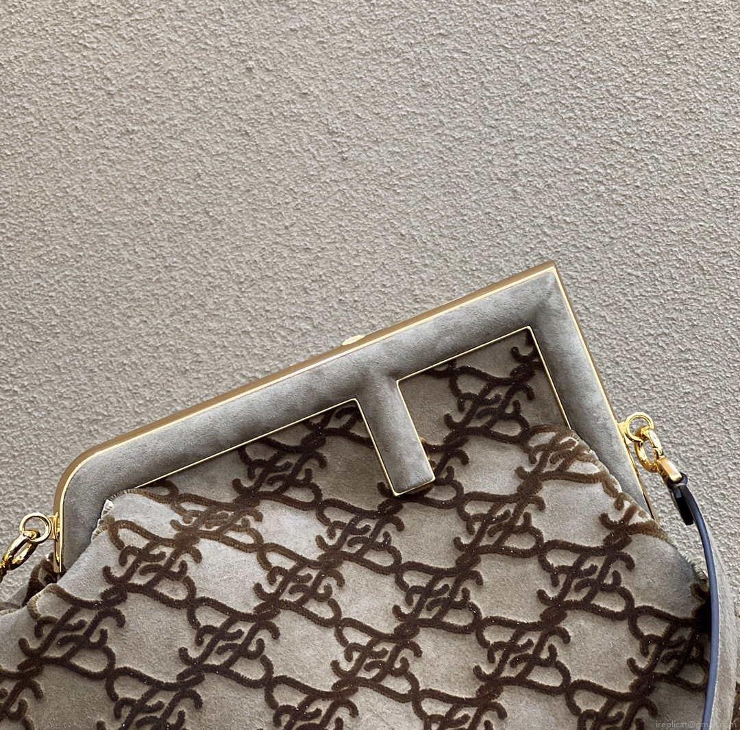 Fendi 8BP129 Fendi First Small Khaki suede bag