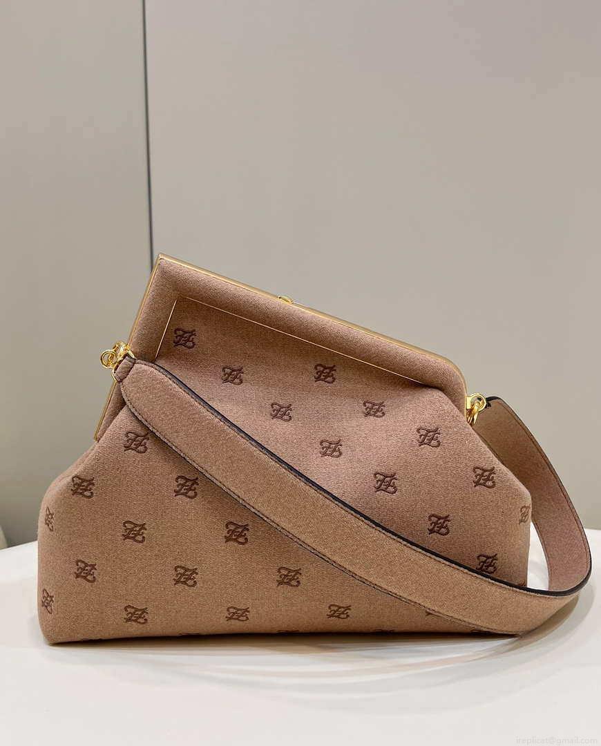 Fendi 8BP127 Fendi First Medium Light Pink flannel bag with embroidery