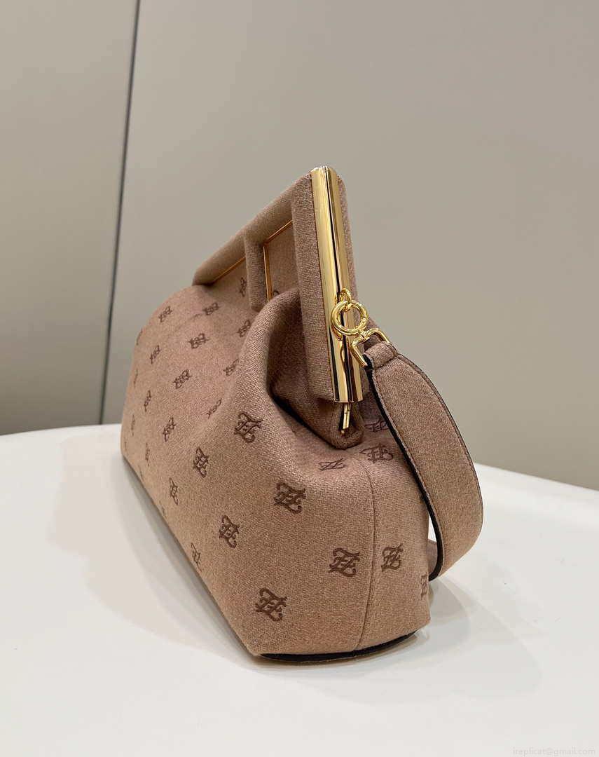 Fendi 8BP127 Fendi First Medium Light Pink flannel bag with embroidery