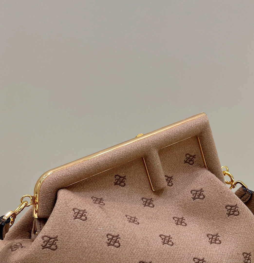 Fendi 8BP127 Fendi First Medium Light Pink flannel bag with embroidery