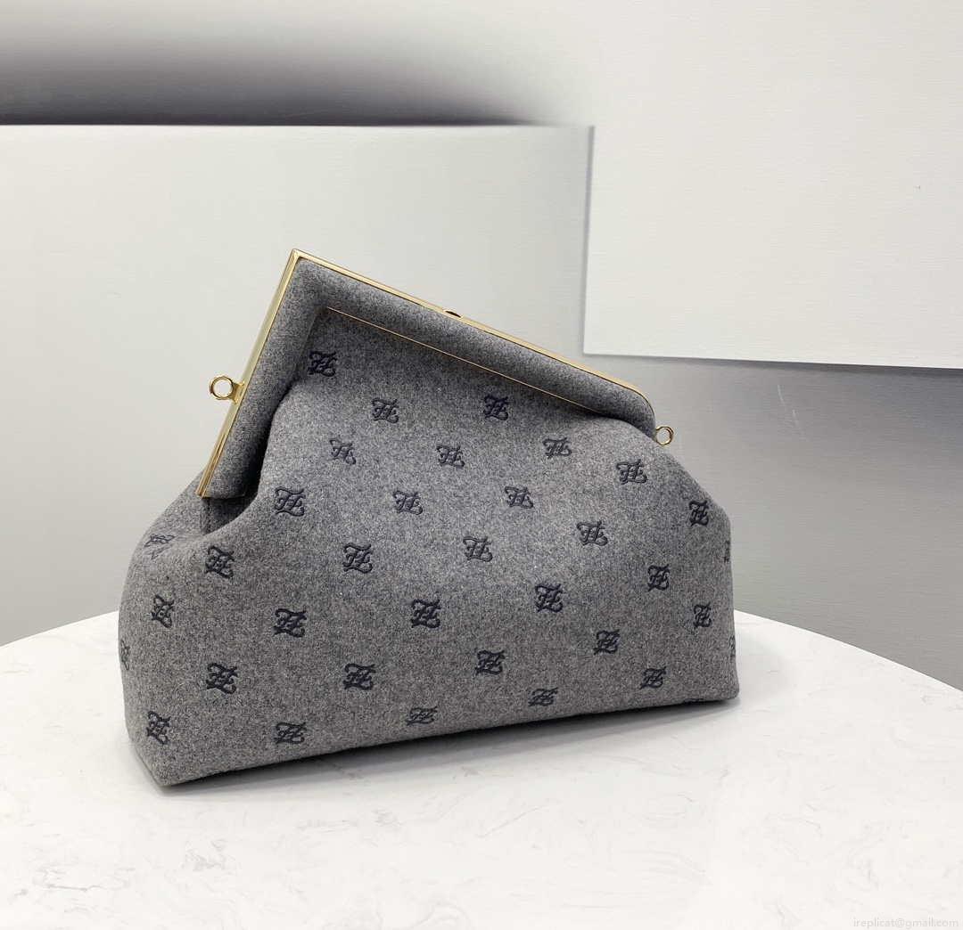 Fendi 8BP127 Fendi First Medium Light Gray flannel bag with embroidery