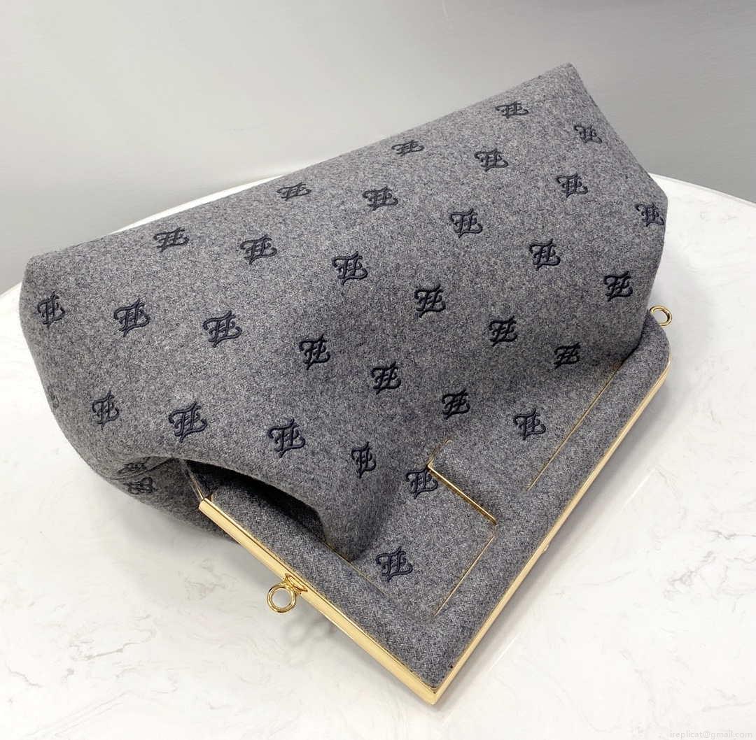 Fendi 8BP127 Fendi First Medium Light Gray flannel bag with embroidery