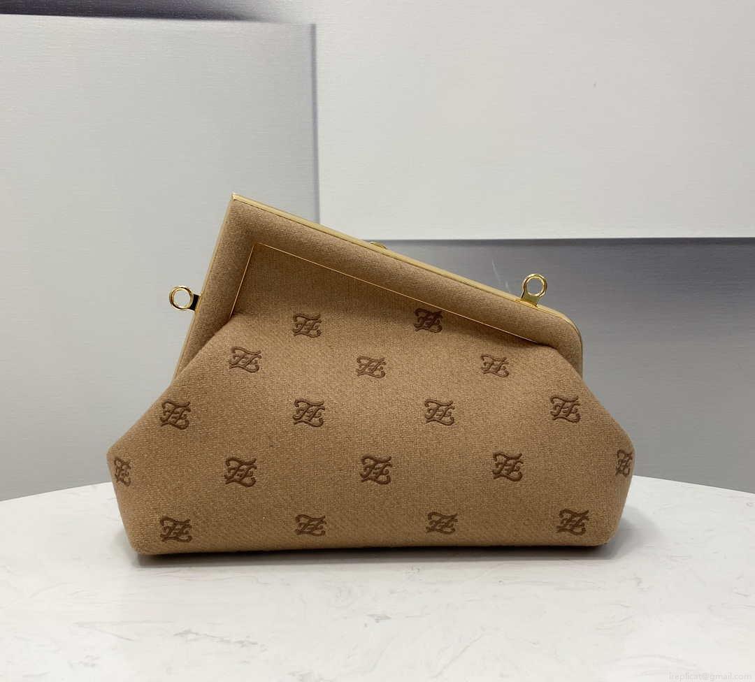 Fendi 8BP129 Fendi First Small Beige flannel bag with embroidery