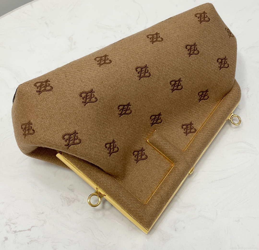 Fendi 8BP129 Fendi First Small Beige flannel bag with embroidery