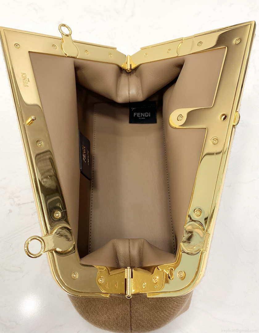 Fendi 8BP129 Fendi First Small Beige flannel bag with embroidery