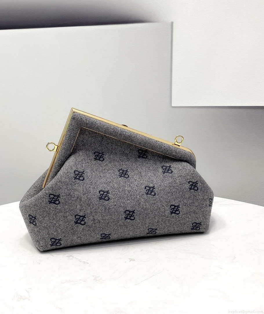Fendi 8BP129 Fendi First Small Ligth Gray flannel bag with embroidery