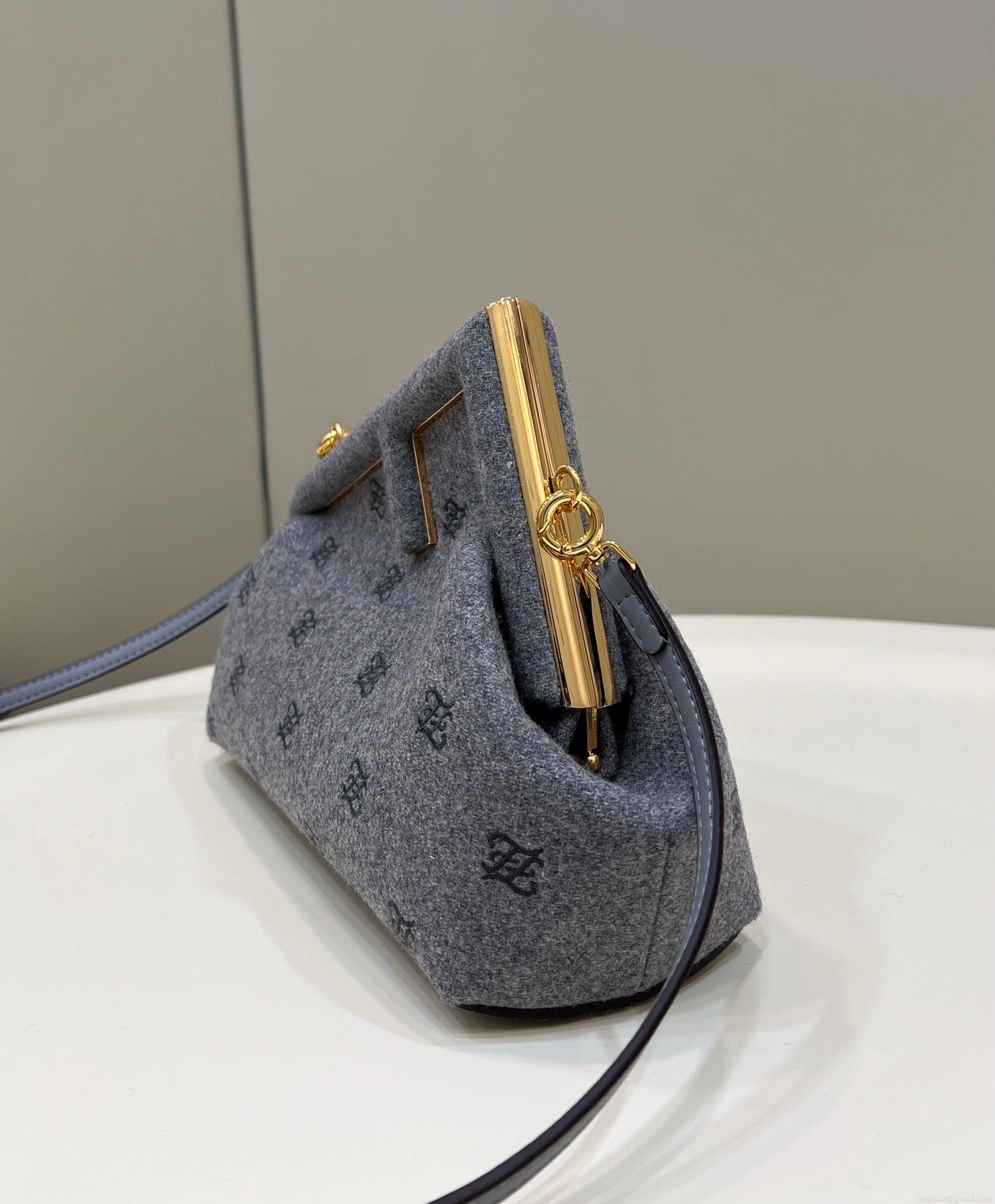Fendi 8BP129 Fendi First Small Gray flannel bag with embroidery