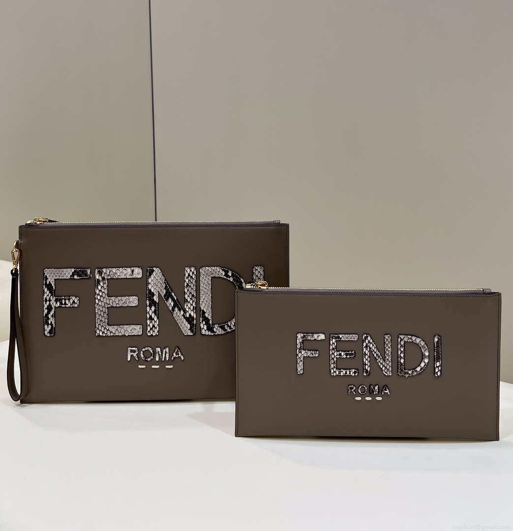 Fendi 8N0178AC9S Fendi logo flat pouch clutch 8370S Gray